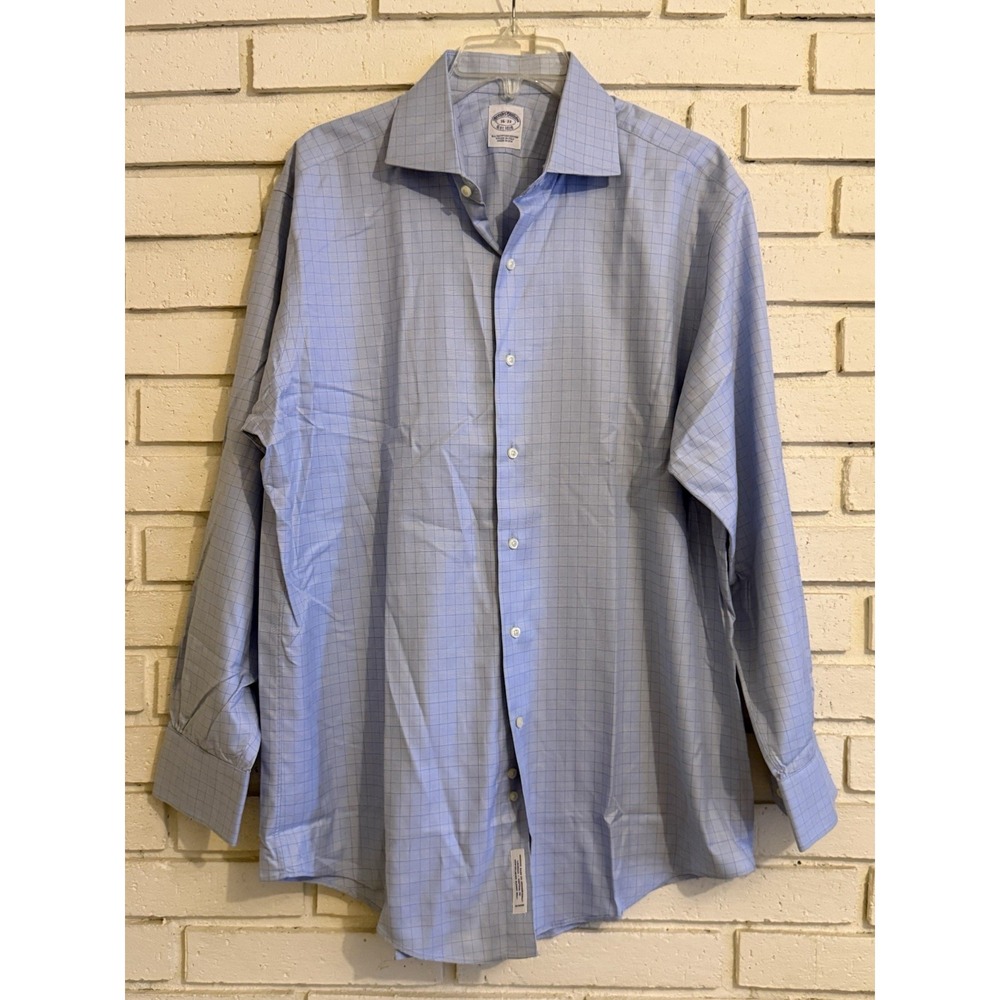 Brooks Brothers Dress Shirt Mens 16-33 Blue Striped Egyptian Cotton Made in USA‎